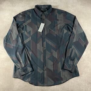 Perry Ellis Mens XXL NWT 2XL Casual Dress Shirt Dark Geometric Motion Button Up